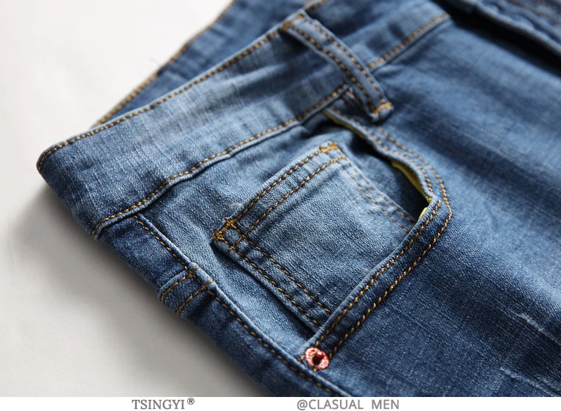 Tsingyi 2019 сезон: весна-лето для мужчин обтягивающие джинсы белого и синего цвета проблемных отверстие деним стрейч джинсы для женщи