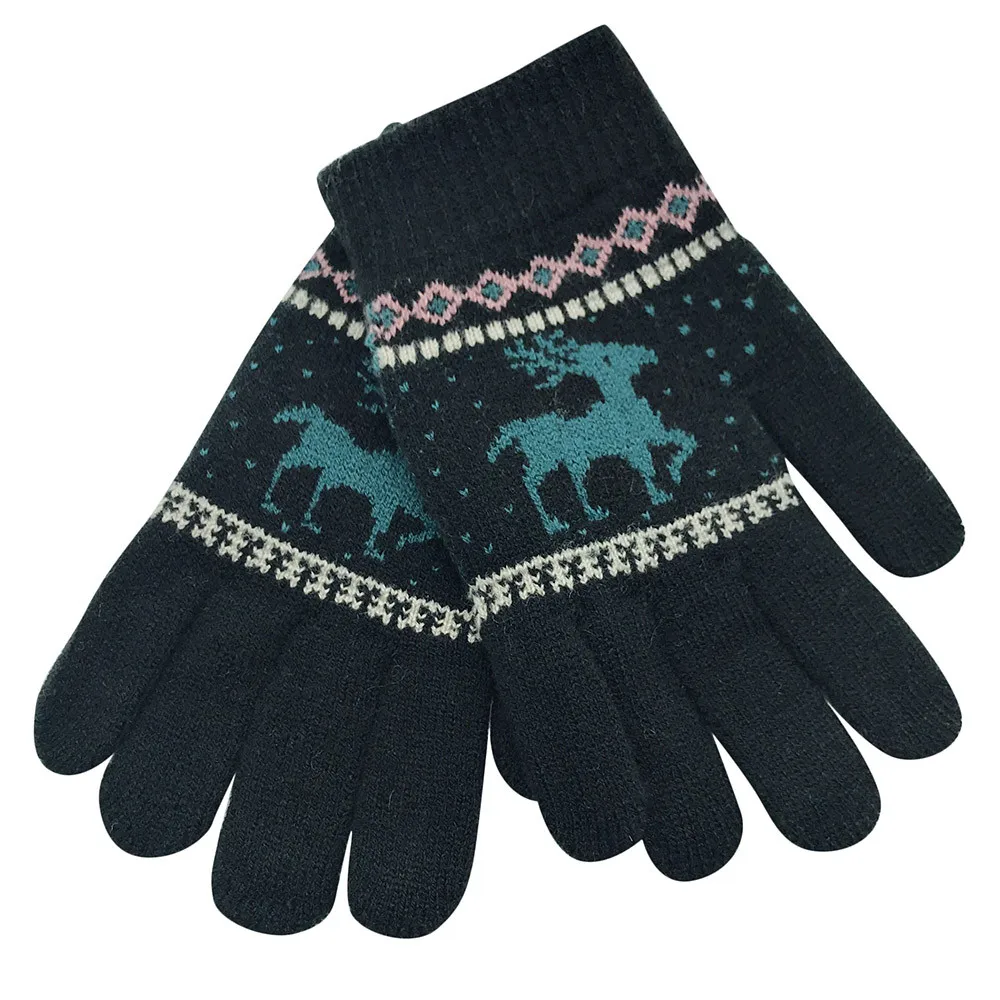 MUQGEW/Детские зимние варежки; хлопковые детские перчатки с героями мультфильмов; рождественские детские зимние теплые варежки с рисунком оленя; вязаные перчатки - Цвет: Black