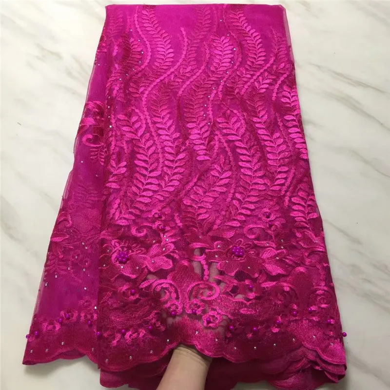 

New Arrivals Beaded Guipure Lace Fabric Swiss pink Gold Weddings Tulle Net African Lace Fabric 2018 High Quality lace 5yards