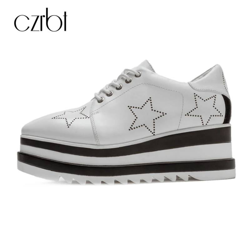 

CZRBT Women Shoes High Quality Cow Leather Platform Shoes Spring Autumn Genuine Leather Lace-U Flat Shoes Women Casual Shoes