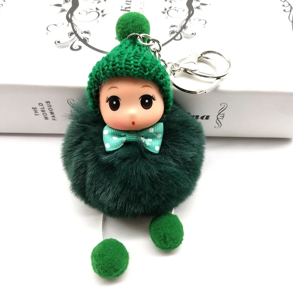 

2019 Fake Rabbit Fur Ball Key Chain Bow Big Eyes Baby foot Doll bowknot Keychain Pompom Car Keyring Holder Bag Pendant Jewelry