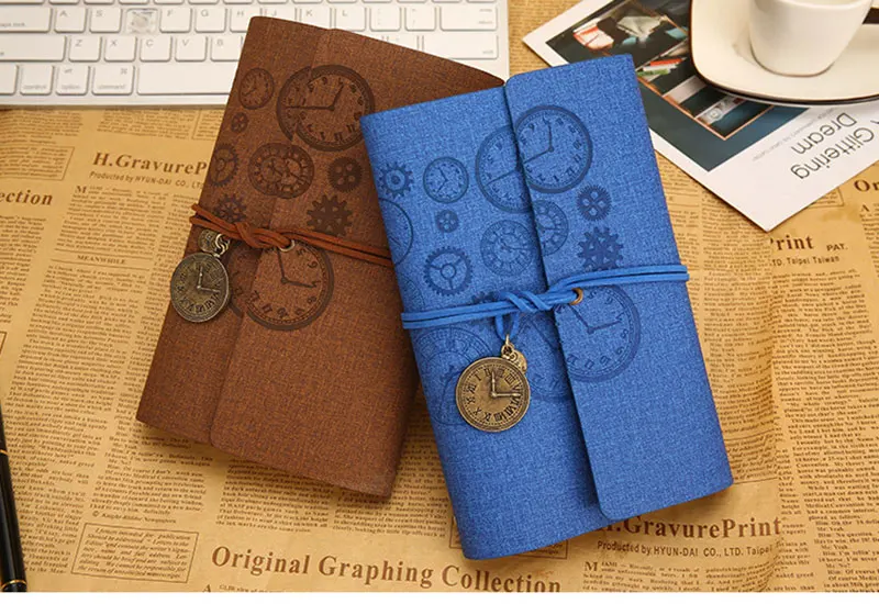 DELVTCH Vintage Clock A6 Spiral Notebook Travel Planner Memo Diary Journal Notepad Organizer Schedule Schoiol Student Stationery