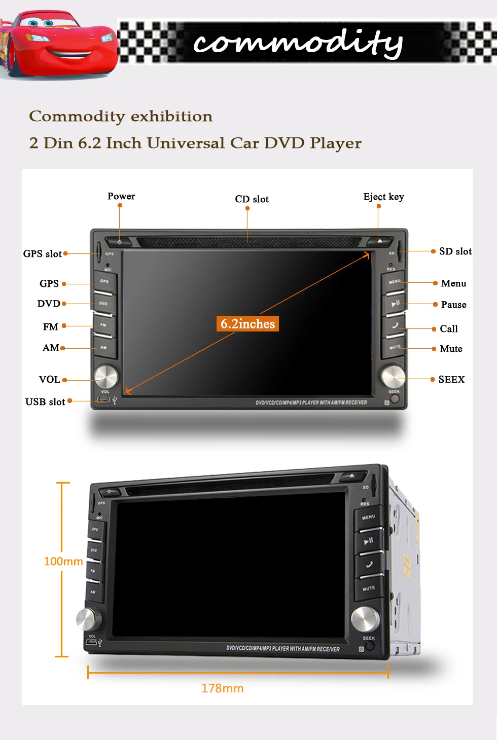 Cheap Car headunit Camera Universal 2 din 6.2