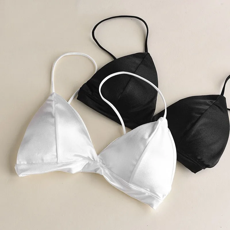  Bra Soft White Silk Bralette Comfortable Wireless Women Bra Triangle Lace Bralette Brassiere Sexy L