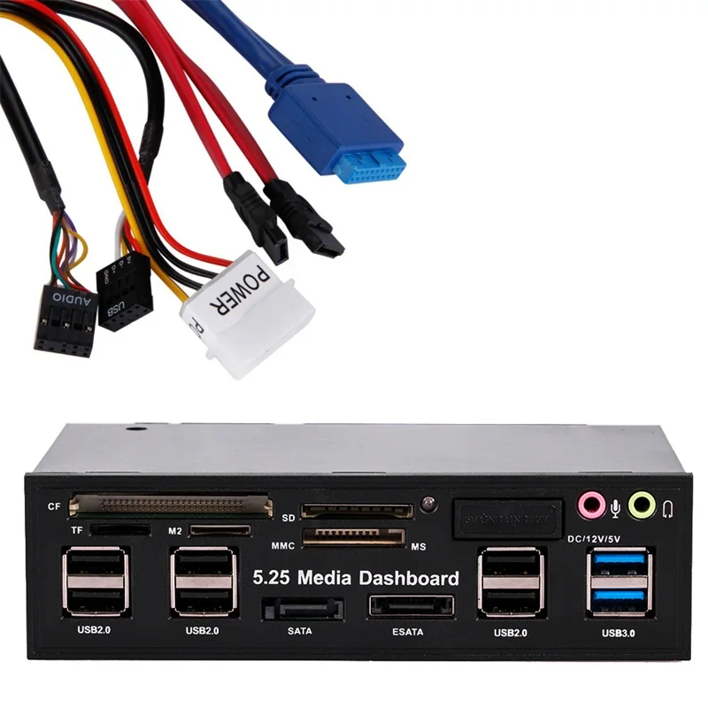Передняя панель кард-ридер USB 2,0 и USB 3,0 с винтами многофункциональная 5,2" Медиа-панель