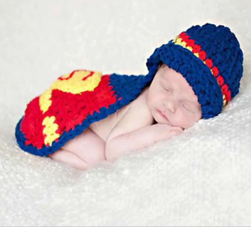 DIY Knitting Hot baby one-piece hat Superman baby one hundred days baby photography clothing 808