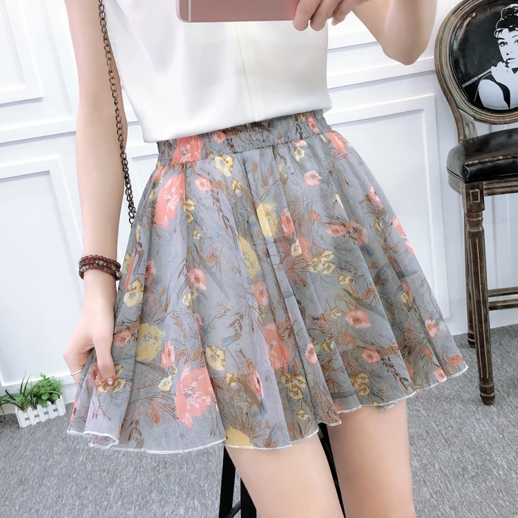 

Korean Skirt Casual Chiffon Women Skirts Summer A-Line High Waist Short Pink Mini Skirt Pleated Skirt