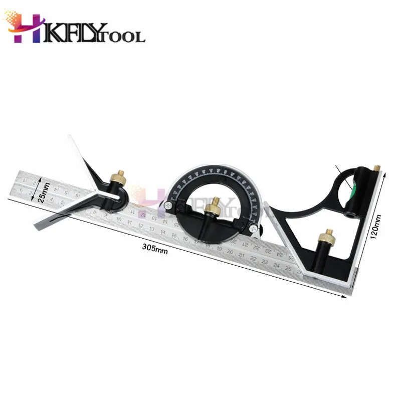 12 inch 45 degree 90 horizontal angle high-end multi-function combination square with round protractor set | Инструменты