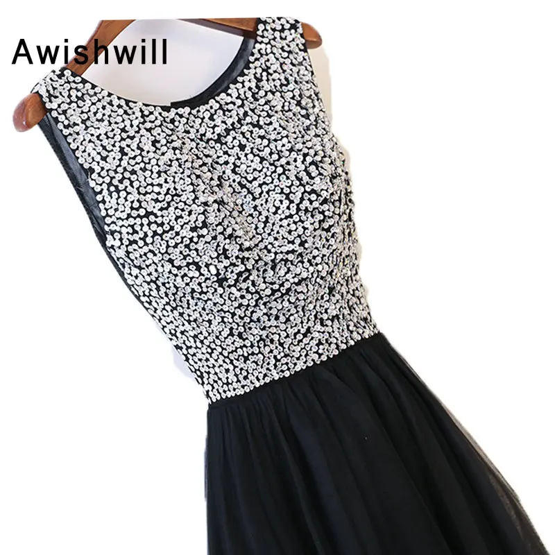 Sparkly Beads and Sequins Tulle Black Evening Dresses Long Chic Party Dress Floor Length Customized Formal Gowns for Women Sparkly Beads and Sequins Tulle Black Evening Dresses Long Chic Party Dress Floor Length Customized Formal Gowns for Women