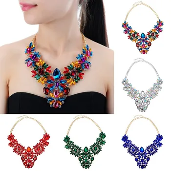 

JEROLLIN Fashion 5 Colors Glass Crystal Acrylic Resin Choker Statement Pendant Bib Necklace