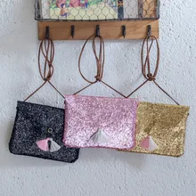 2016 1 stücke gold/schwarz farbe Pailletten quaste mädchen handtasche kinder geldbörsen mode glisten kinder tasche messenger/schulter tasche