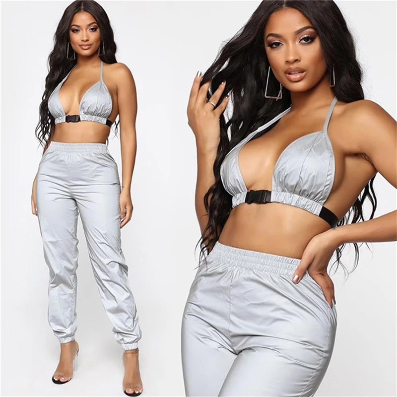 

New Fashion Women's Strap Sleeveless Crop Tops Reflective Buckles Tank Tops Ladies Sexy Backeless Tops Club Party Wear Summer
