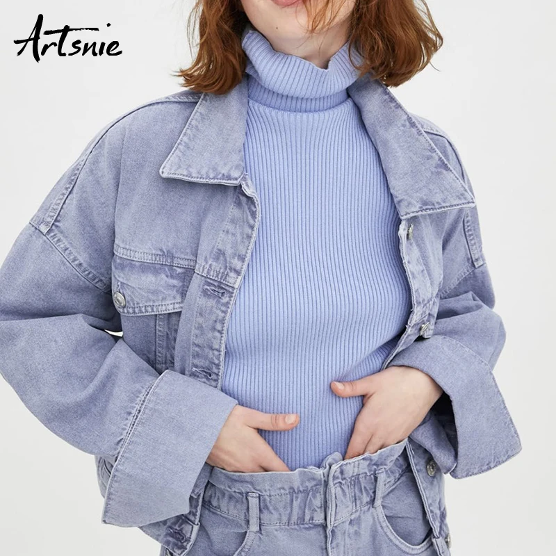 

Artsnie double pockets streetwear denim women jacket spring 2019 casual boyfriend jeans coats girls jaquetas feminino jackets