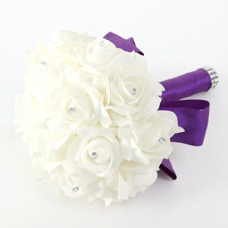 Flone Artificial Wedding Bridal Hand Holding Bouquet Bridal Bridesmaid Rose Flowers Fake Flower Party Home Decor Floral (12)