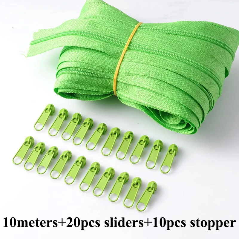 light green Meetee 10 метров нейлон 3# катушка молния с слайдером и пробкой для стеганых сумок палатка невидимая одежда молния Швейные ремесла аксессуары - Цвет: light green