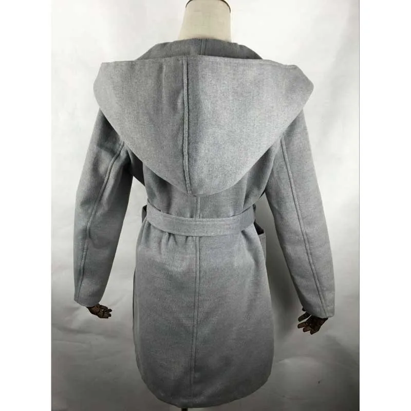 Frauen Mit Kapuze Mantel Wollmantel Mit Bund Beiläufige Damen Winter Jacke mit Bund Beiläufig Parka Lang Warm