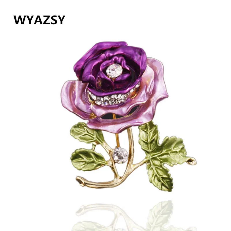 

Hot 5 Colors Fashionable three-dimensional rose leaves brooch Classic Austrian white crystal Brooches For Women jewelry Gifts