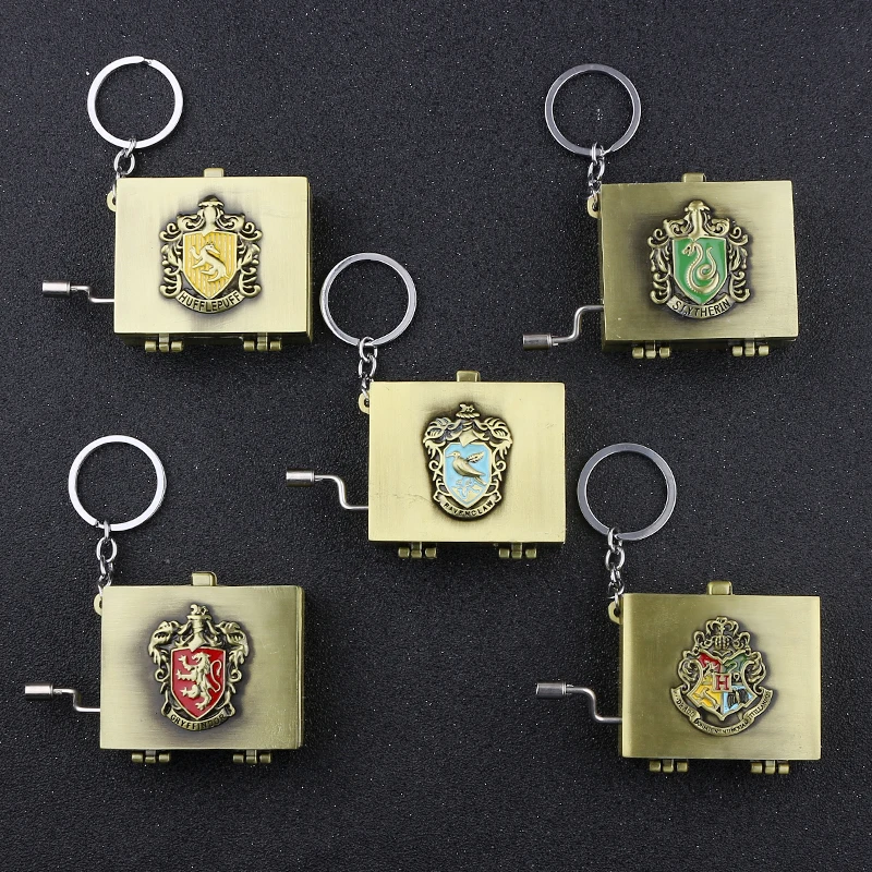 Знак школы Хогвартс Герб брелок Гриффиндор Hufflepuff Ravenclaw Slytherin Vingage Музыкальная шкатулка с ручным управлением музыкальные коробки