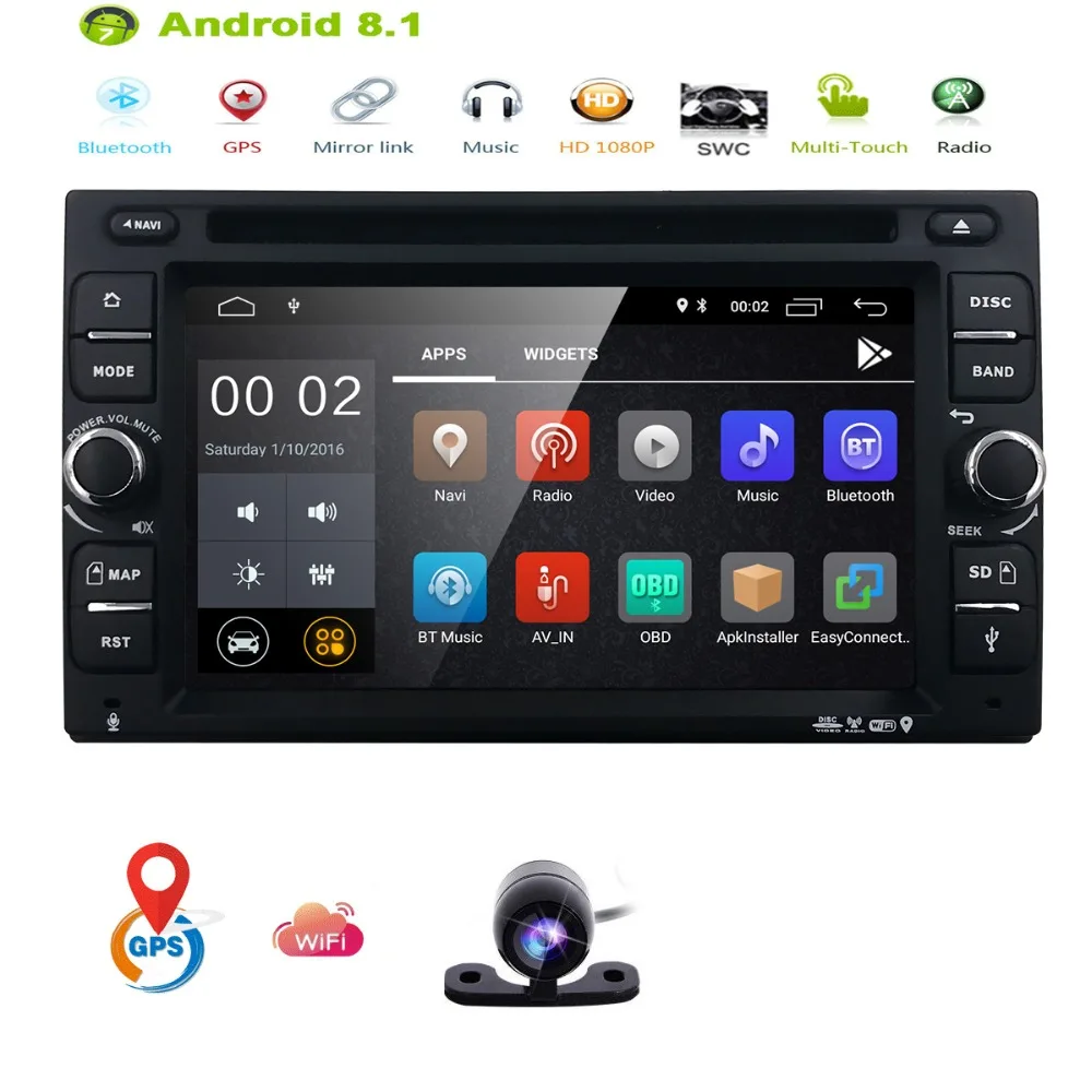 

Two Din Android 8.1 Car DVD Player Car Stereo Radio GPS Navigation 1080P OBD2 DAB TV Bluetooth 2GB RAM+Map+ Rear camera