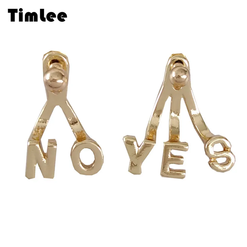 

Timlee E183 New Lovely Simple English Letter Asymmetric Metal Drop Earring, Popular Jewelry Wholesale