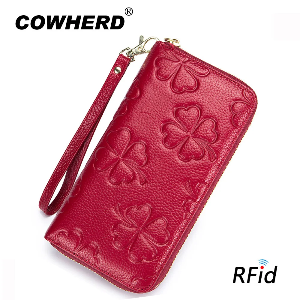 Пастух RFID Блокировка цветочный женский длинный клатч кошелек верхний слой из