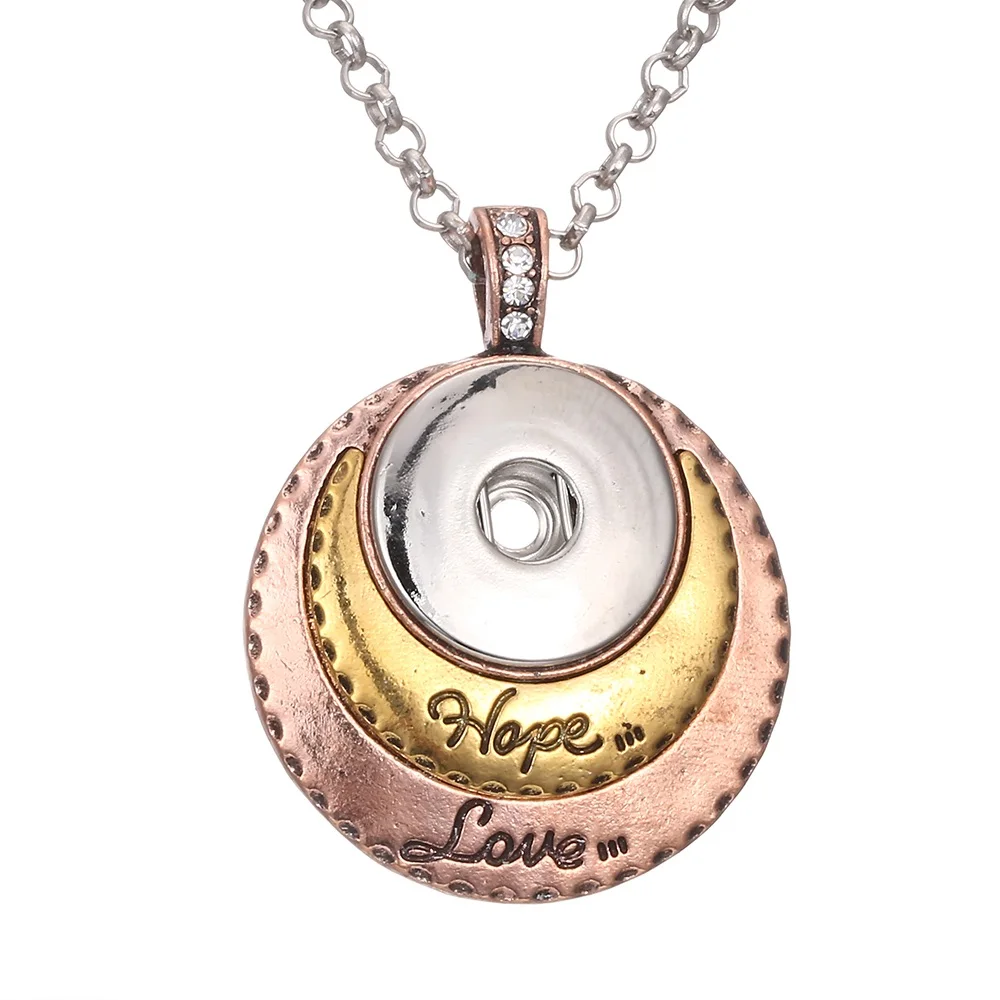 

2018 News Fashion Beauty pendant Hope&Love Snap necklace with 60cm chain fit DIY 18MM snap buttons jewlery wholesale women