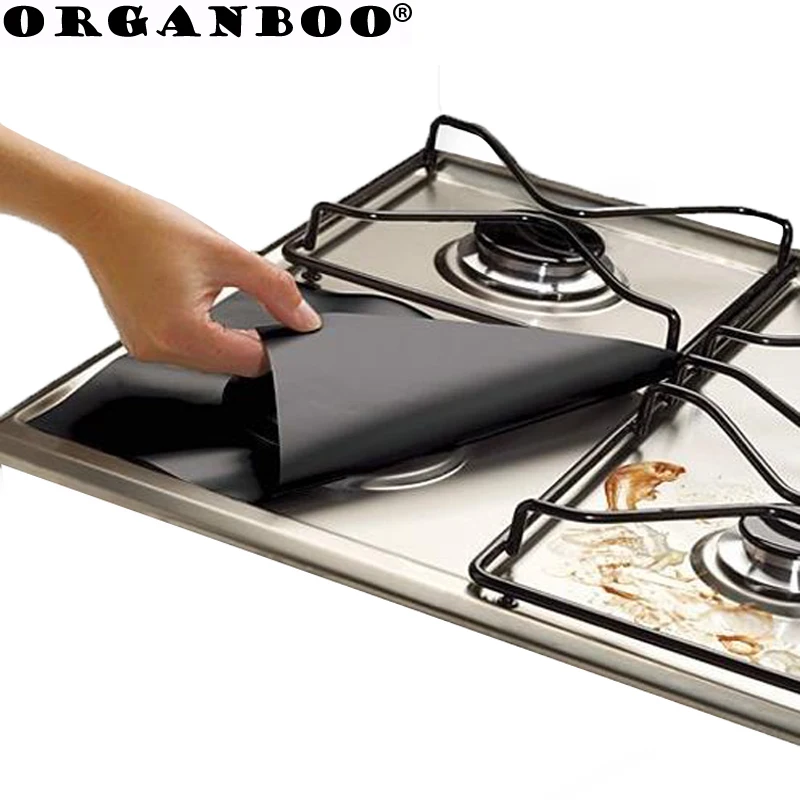 

ORGANBOO 4Pcs/set Black Silver Reusable Foil Gas Hob Range Stovetop Burner Protector Liner Cover Kichen Accessories Gadgets