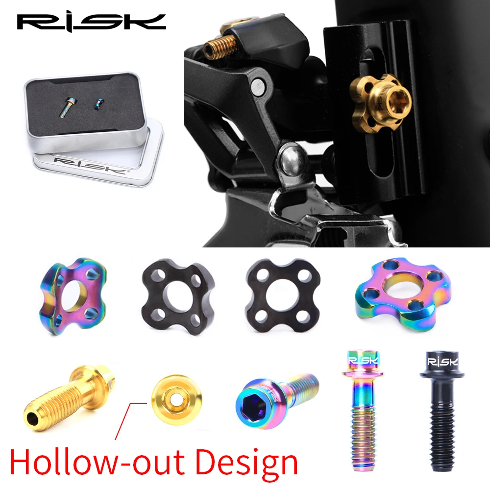 One Set Risk RT112 M5*16 Titanium Alloy Road Folding Bicycle Front Derailleur Fixing Plate Bolt& Washer Screw Kit