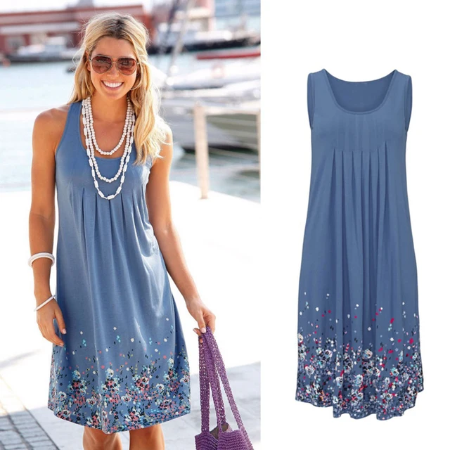 Sleeveless Floral Print Loose Beach Summer Dress Fashion Six Colors Casual Women Dress 2021 Sexy Dress