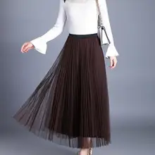 Осенняя и зимняя стильная многослойная фатиновая юбка с высокой талией, винтажная элегантная плиссированная юбка, Saias Longas Casuais