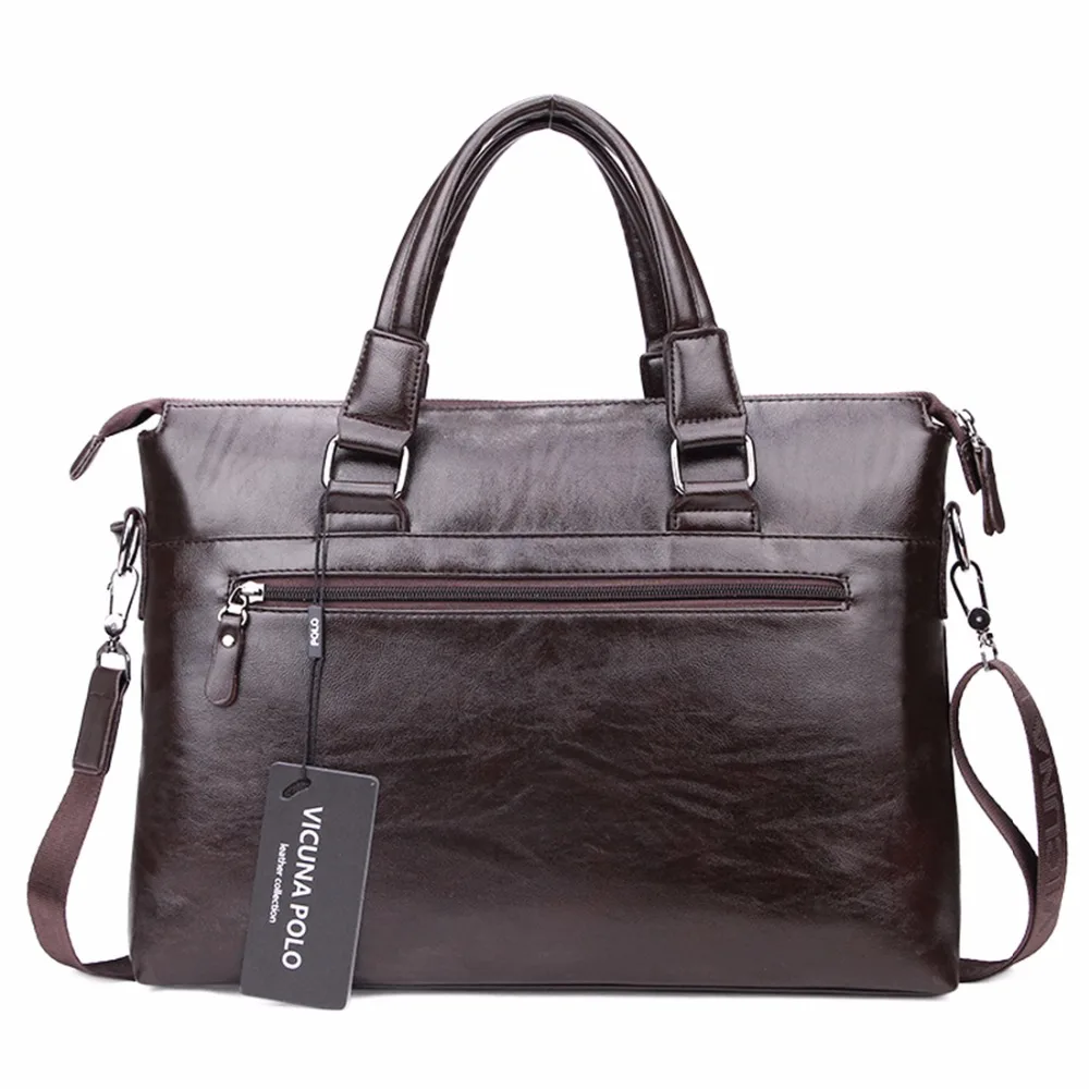 VICUNA POLO High Capacity Hollow Out Bottom Men's Leather Briefcase Bag For 14'' Laptop Vintage Business Leather Mens Handbags
