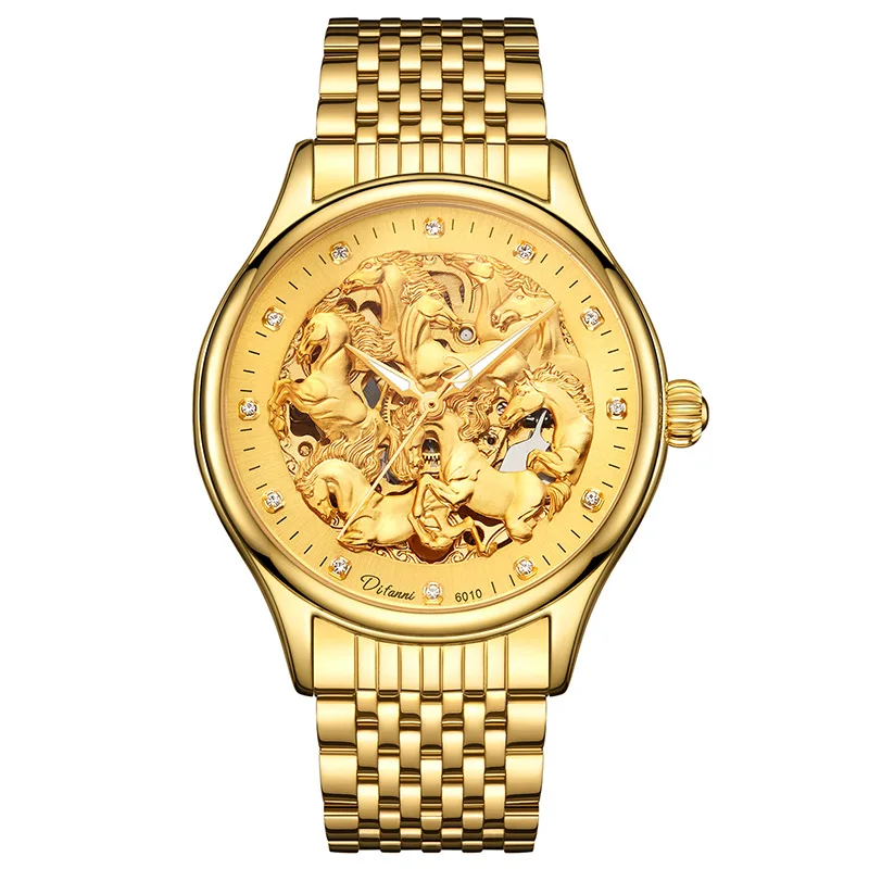 

New Top Men's Watch Automatic Mechanical Horse Hollow Totem Male Wristwatch Luxury Business Top Brand Personality Man Clock30ATM