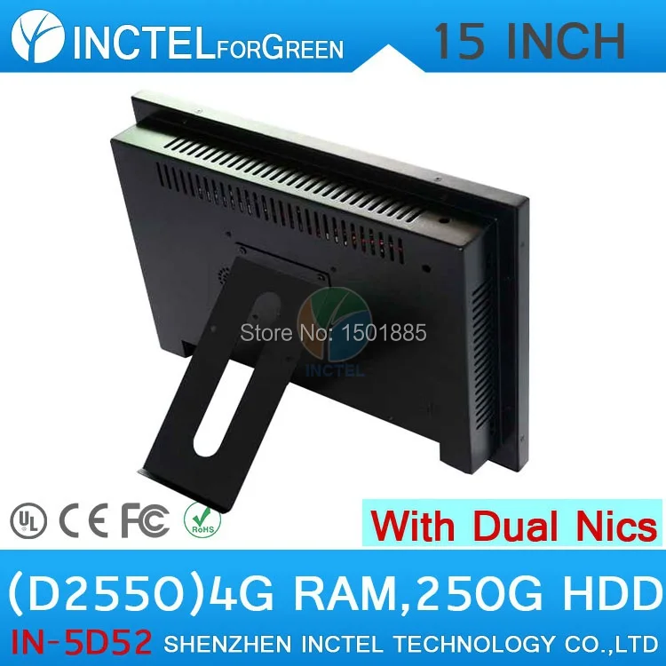 

All in one desktop pc computer with 5 wire Gtouch 15 inch LED touch 4G RAM 250G HDD Dual 1000Mbps Nics