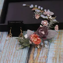 Элегантный барокко благородный фиолетовый цветок украшения волос Серьги наборы свадебные волосы цветок Тиара для невест