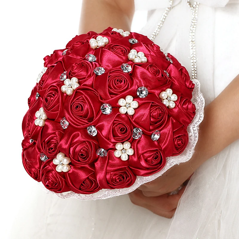 Aliexpress Com Buy 2016 Red Bridesmaid Bouquets Satin Rose With