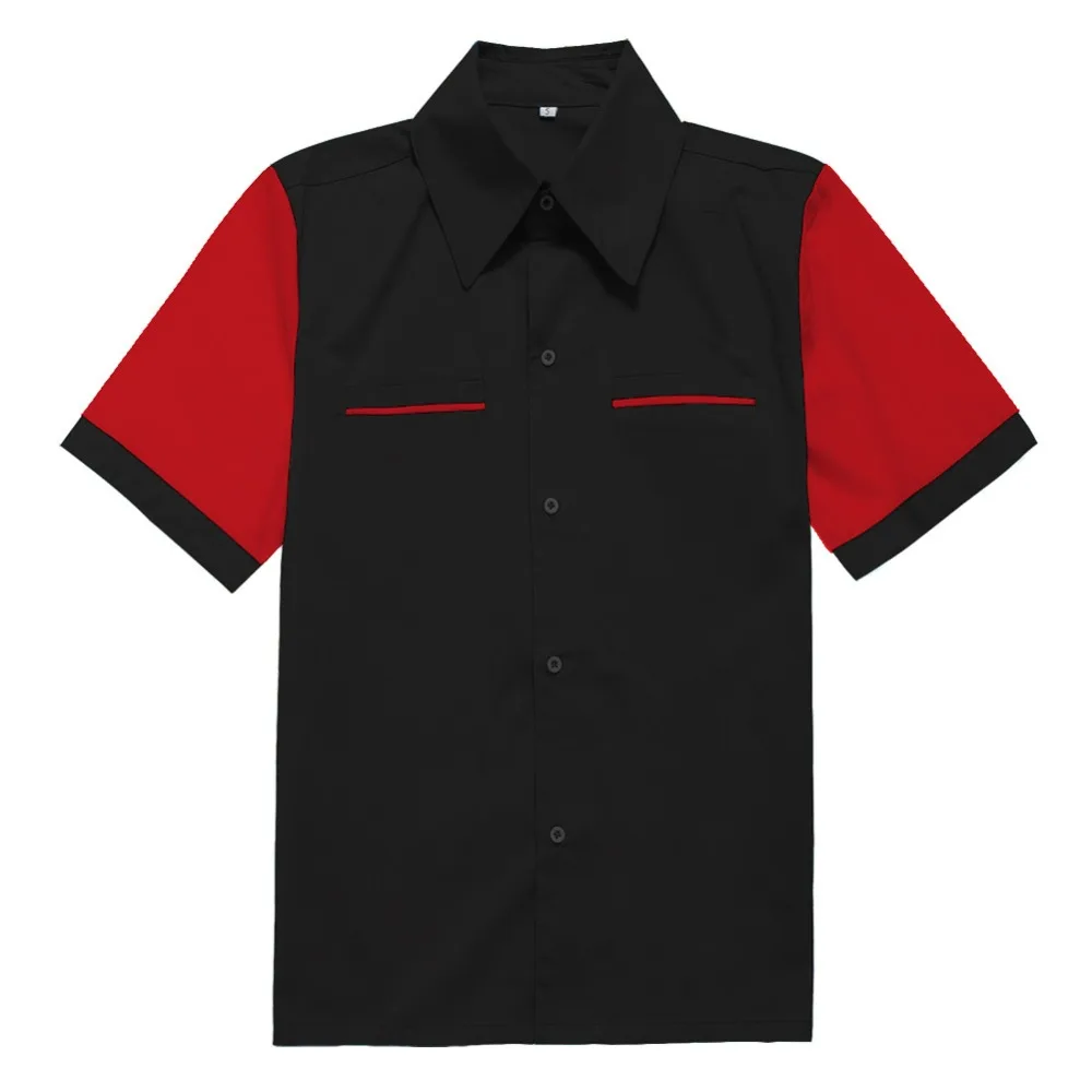 

New Vintage Shirts Men Short Sleeve Cotton Shirt Men Rockabilly Clothing Big Size Contrast Color Double Pockets Work Shirts