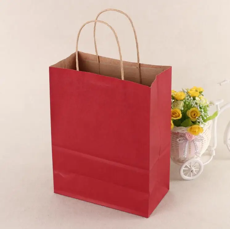 15x8x21cm/21x11x27cm Red Kraft Gift Bag With Handle Decoration Paper