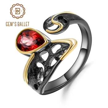 

GEM'S BALLET 1.05Ct Natural Garnet Gemstones Ring Jewelry 925 Sterling Silver Original Handmade Open Adjustable Rings for Women