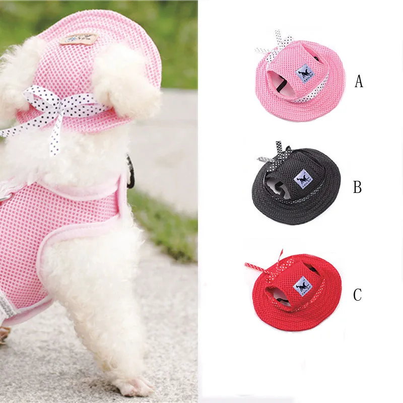 

Pet Hat Bowknot Mesh Breathable Dog Sunscreen Baseball Cap Dogs Pets pet supplies products puppy outfit