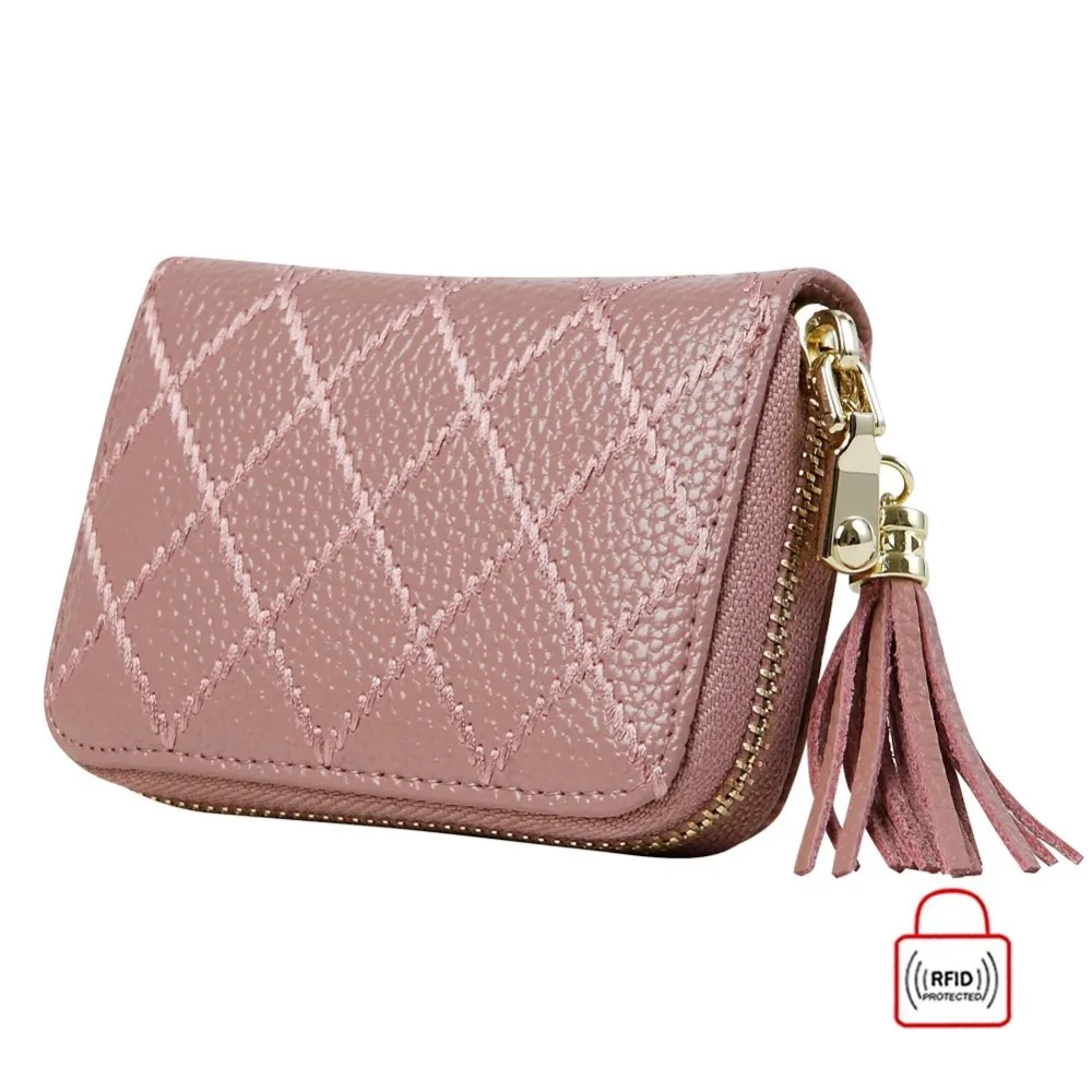

Women's RFID Blocking 15 Slots Card Holder Leather Zipper