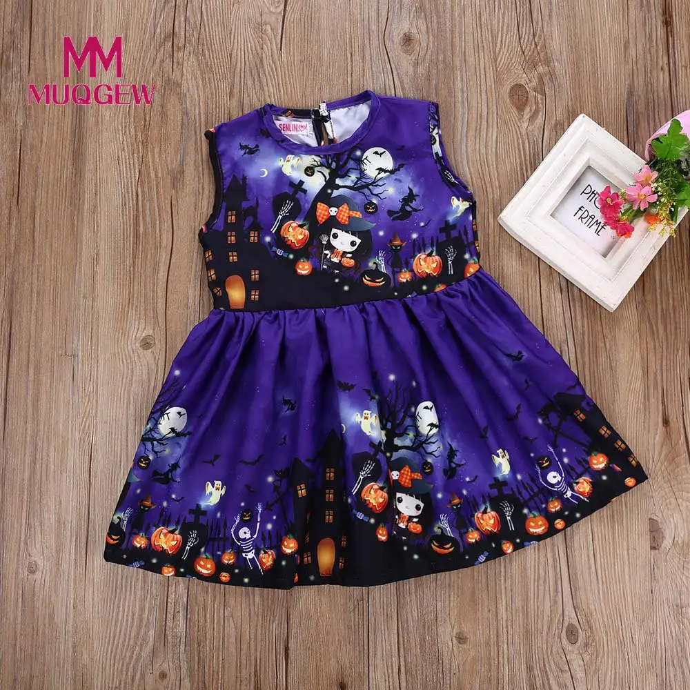 

MUQGEW 2-6y Girls Clothing 2019 Halloween Kids Girl Cartoon Dress Sleeveless Princess A-Line Dress Children Clothes /PY