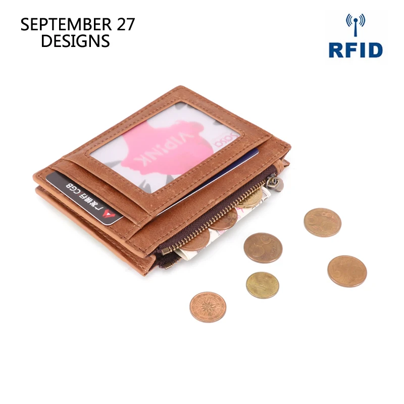 

Genuine Leather RFID Credit Card Wallets Retro Multifunctional Men Mini Coin Purses Vintage Women Small Coin Pouch ID Card Case