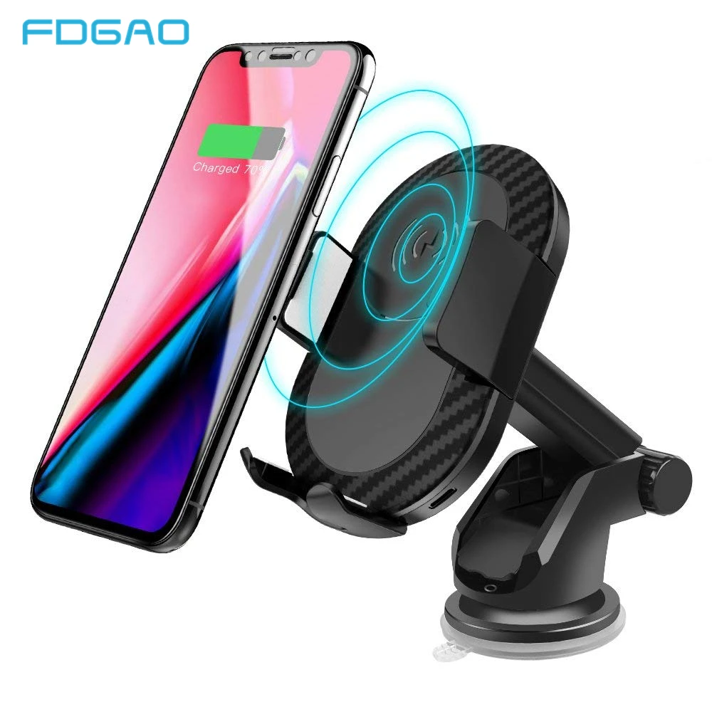 FDGAO Car Mount Qi Wireless Charger USB Car Charging Phone Holder Stand Pad for iPhone XS Max XR X 8 Plus Samsung S9 S8 Note 9 8