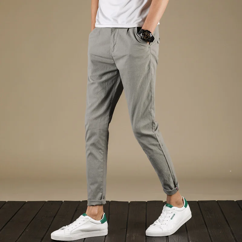 New Male Cropped Pants Summer 2018 Comfortable Stretch Slim Fit Ankle
