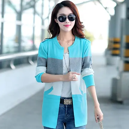 Новые вещи с длинными рукавами вязаный кардиган Корейская версия Весна и осень женский длинный свитер пальто - Цвет: Небесно-голубой