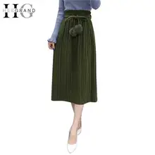 HEE GRAND Saia Longa осенние юбки плиссированные Faldas модные однотонные Pom Jupes черные длинные пояса до середины икры Женская юбка WQC441