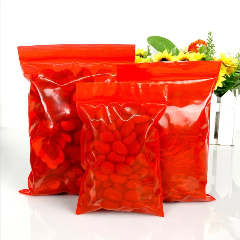 12Wires Thickened PE Ziplock Bag 100pcs/Lot Red Color Zipper Bags Self Sealing Plastic Food Bags Ziplock Poly Bags
