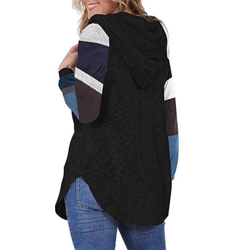Hoodies  Womens Hooded Tops Running Jackets Stripe Shirts Tunic Long Sleeve Pullover Sweatshirt Autumn Winter Blouse #2o18#F (2)