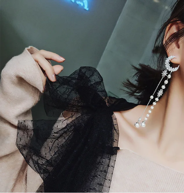 Дизайн жемчужные звезды длинные серьги для owmen модные серьги кристалл серьги в форме луны Кулон Свадебные украшения