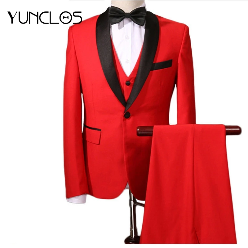 

YUNCLOS Men Suit Purple/Red Tuxedo Terno Masculino 3 Pieces Wedding Suits for Men Party Dress Best Men's Blazer Suits